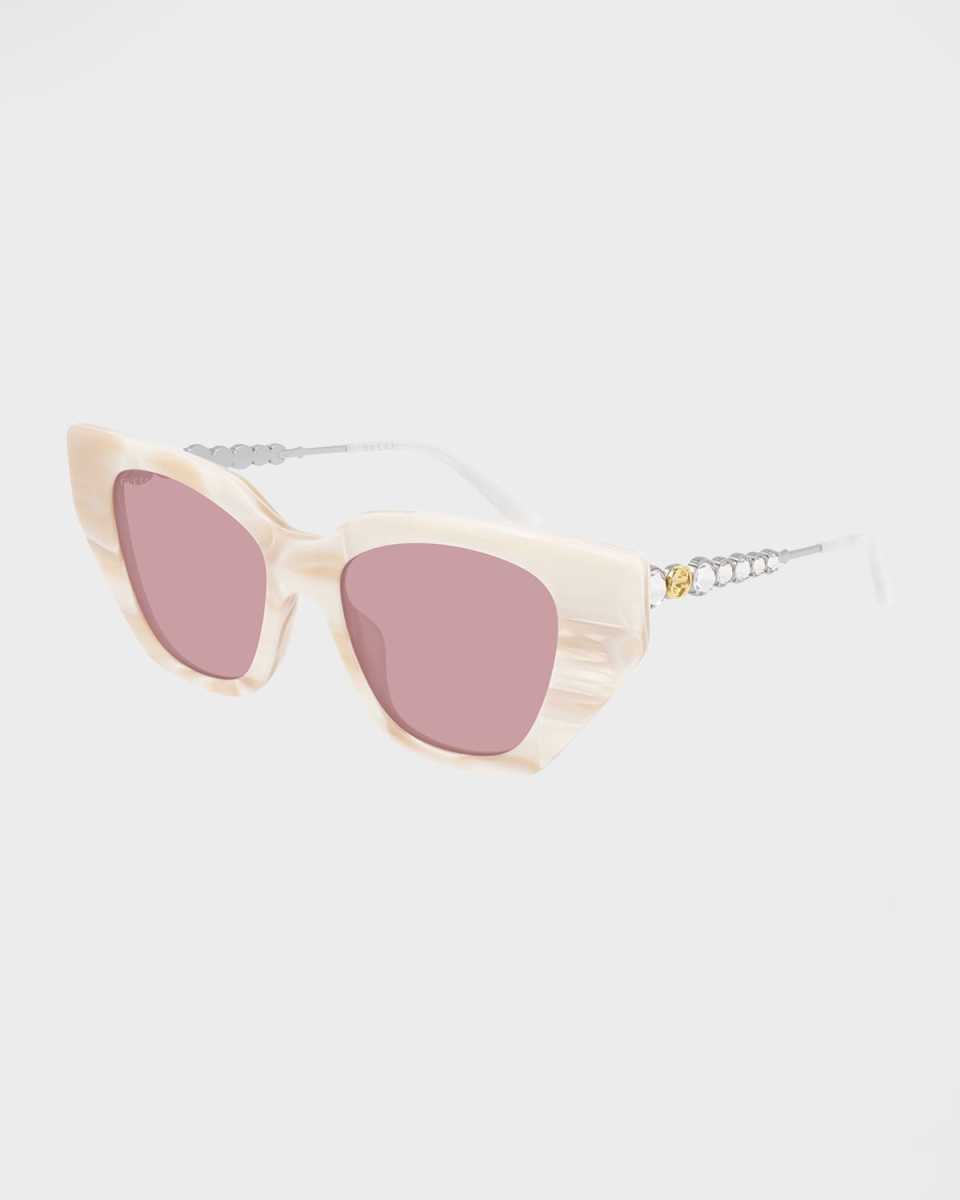 Dramatic Acetate/Metal Cat-Eye Sunglasses